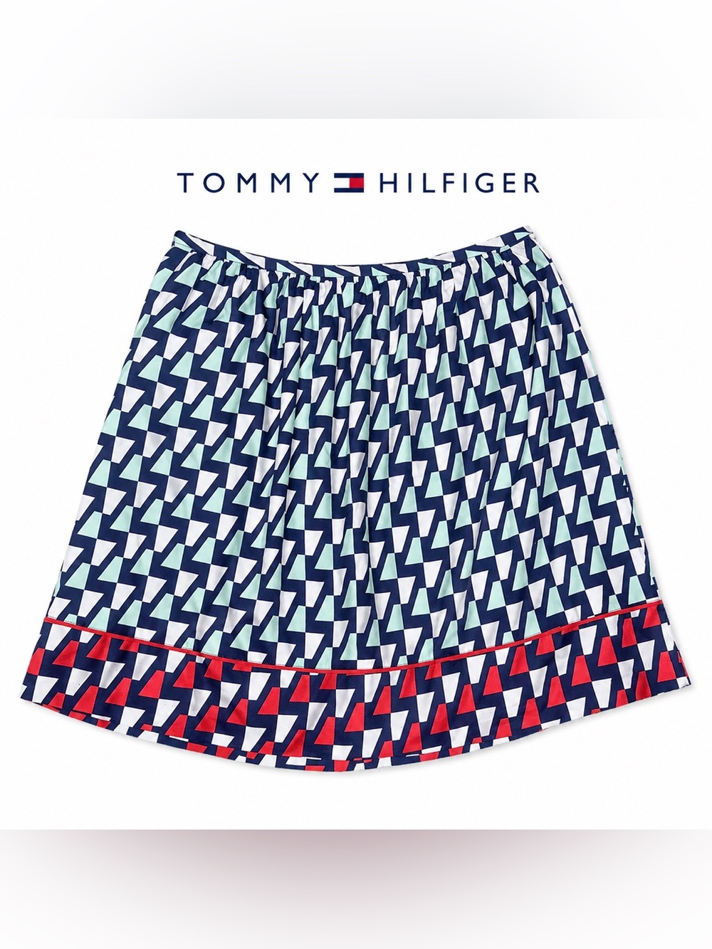 Tommy Hilfiger Size 8 Geometric Print A-Line Skirt Navy Mint Red